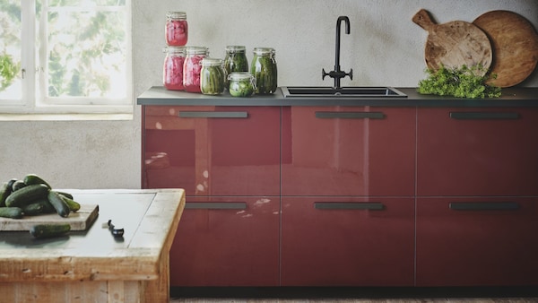 red cabinet kitchen