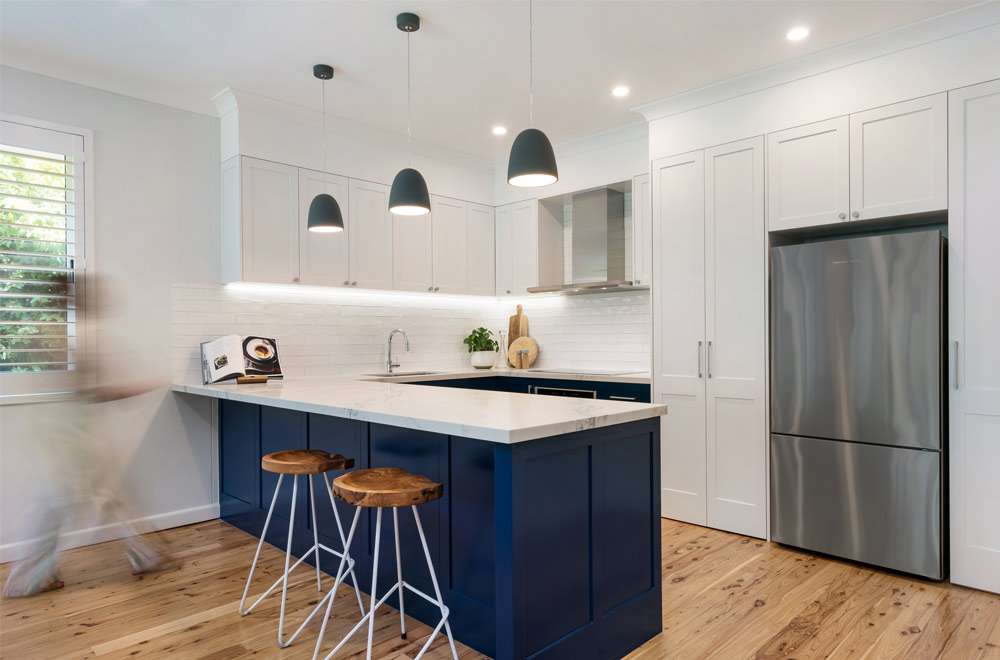 modern blue kitchen cabinets