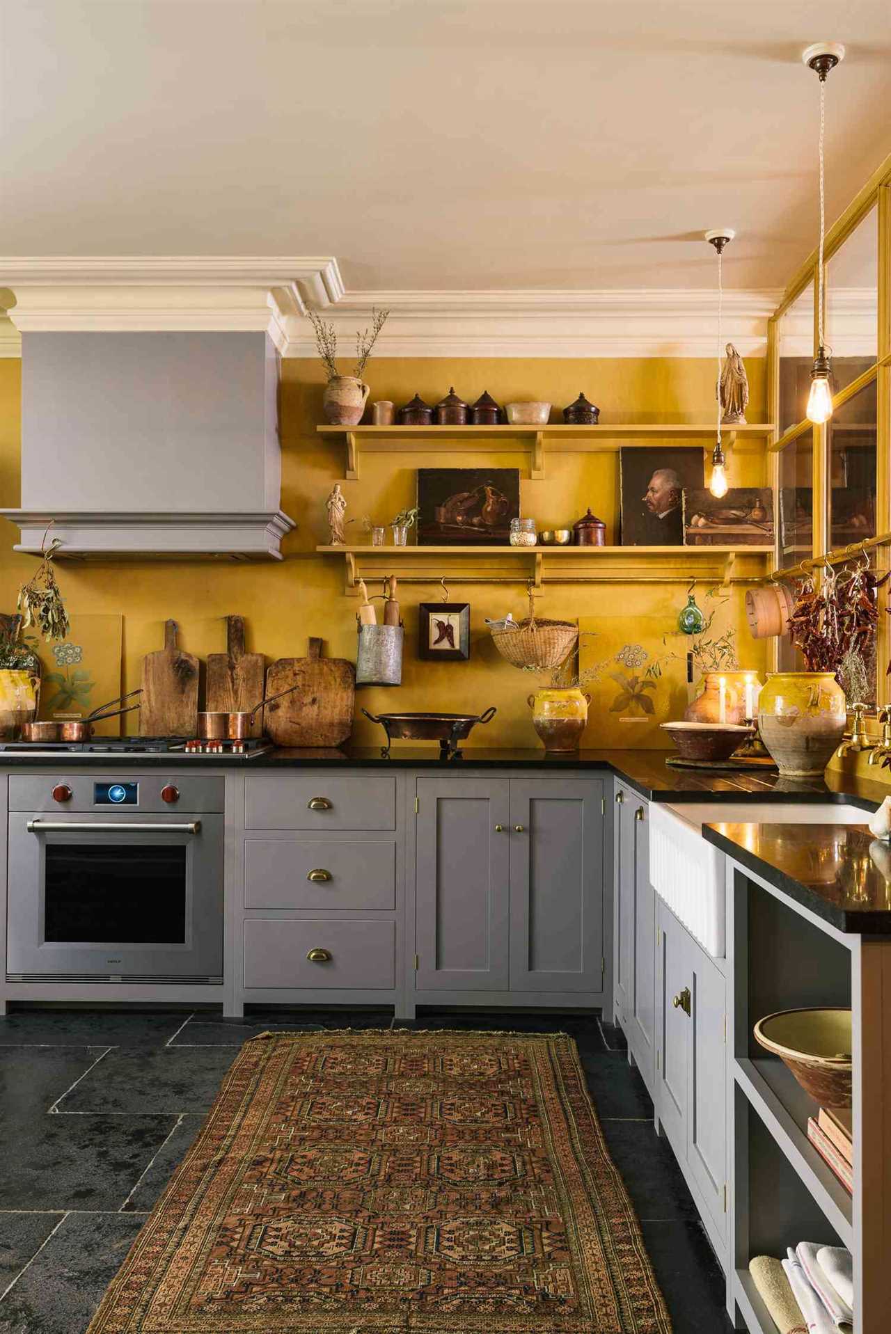 yellow and gray kitchen